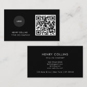 Carte De Visite Business Card with QR Code | Black Modern Design (Devant / Derrière)