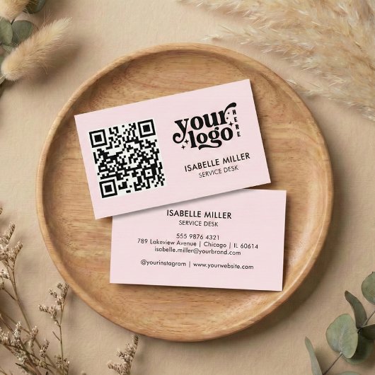 Carte De Visite Business Card with QR Code | Modern Pink Design