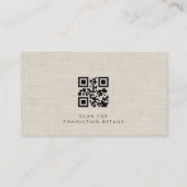 Carte De Visite Business Consultant Linen Photo QR Code (Dos)
