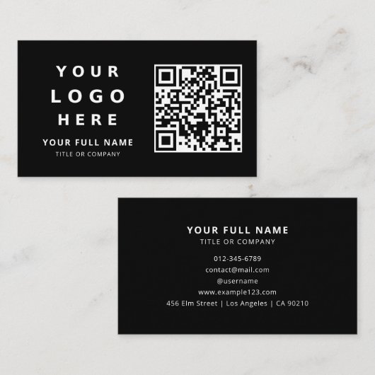 Carte De Visite Business Logo And Qr Code Simple Minimalist Black (Devant / Derrière)