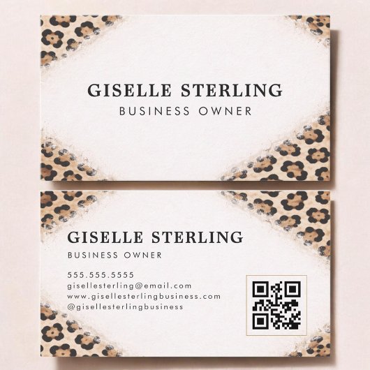 Carte De Visite Business Owner Cheetah Leopard Print QR Code