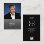 Carte De Visite Businessman Professional Photo moderne Noir Argent (Devant / Derrière)