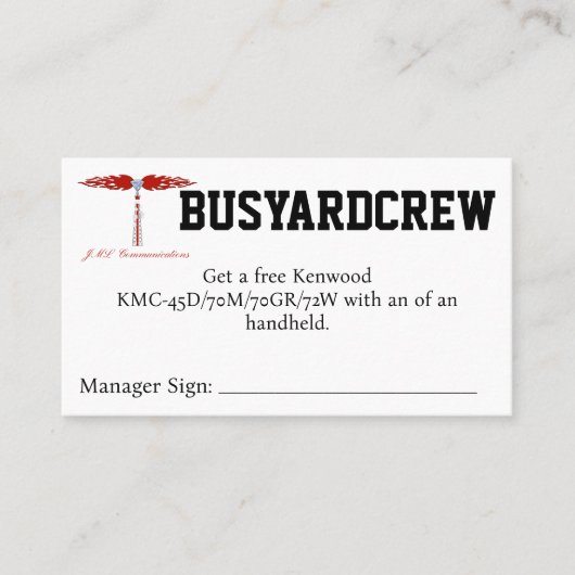 Carte De Visite BUSYARDCREW Coupon (Devant)