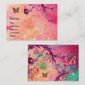 CARTE DE VISITE BUTTERFER EN ÉCLAIRAGE, ROSE, PURPLE SWIRLS MONOGR (Devant / Derrière)