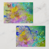 CARTE DE VISITE BUTTERFER EN ÉCLAIRAGE, VIOLET BLEU SWIRLS MONOGRA (Devant / Derrière)