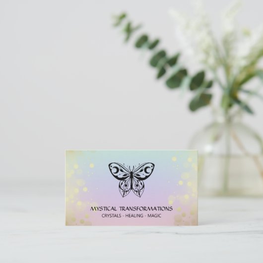 Carte De Visite *~* Butterfly Moth Magic Boho Rainbow Pastel (Debout devant)