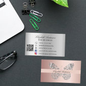 Carte De Visite Butterfly rose or argent code QR médias sociaux