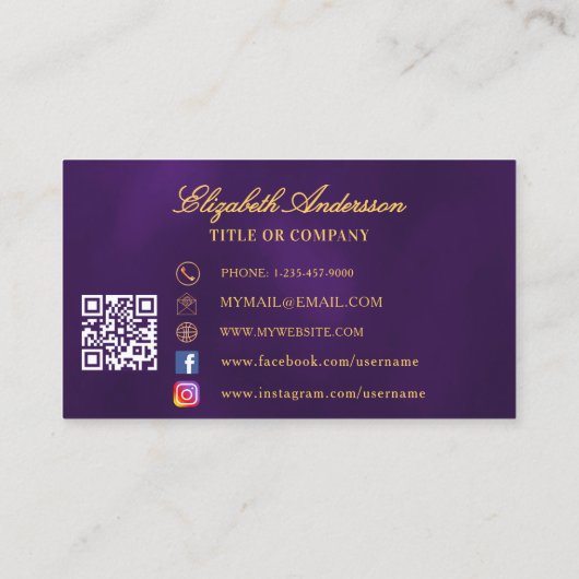 Carte De Visite Butterfly violet or QR code médias sociaux (Dos)