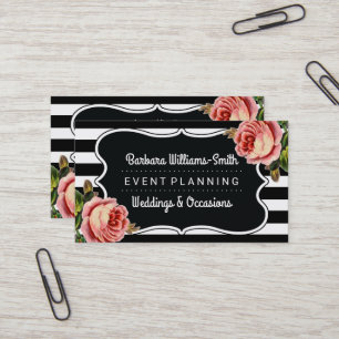 Carte De Visite BW floral encadre la planification d'événement d