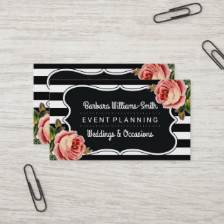 Carte De Visite BW floral encadre la planification d'événement de