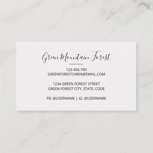 Carte De Visite Cabine d'aquarelle dans la forêt de pins verts (Dos)