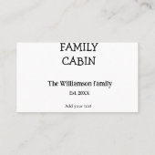 Carte De Visite Cabine de famille ajouter nom de famille année dat (Dos)