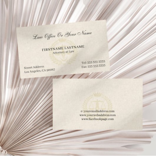 Carte De Visite Cabinet d'avocat beige clair texture lin