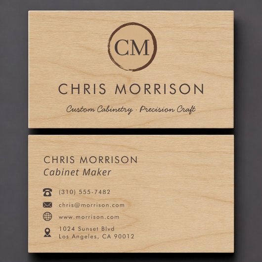 Carte De Visite Cabinet Maker Rustic Wood Monogram Professional
