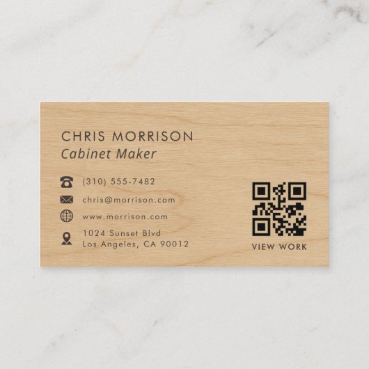 Carte De Visite Cabinet Maker Wood QR Code Professional (Dos)