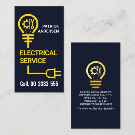 Carte De Visite Câble de câblage à bulbe jaune (Devant / Derrière)