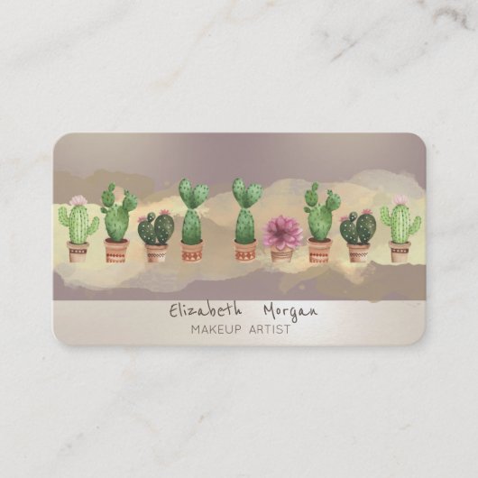 Carte De Visite Cactus à brosse à aquarelle moderne (Devant)