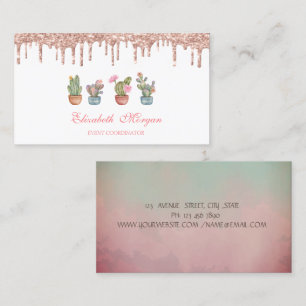 Carte De Visite Cactus aquarelle rose gold gouttes