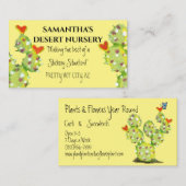 Carte De Visite Cactus Aquarelle Rouge Coeur Fleurs Désert Jaune (Devant / Derrière)