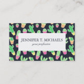 Carte De Visite Cactus au néon d'aquarelle dans le motif de pots (Devant)