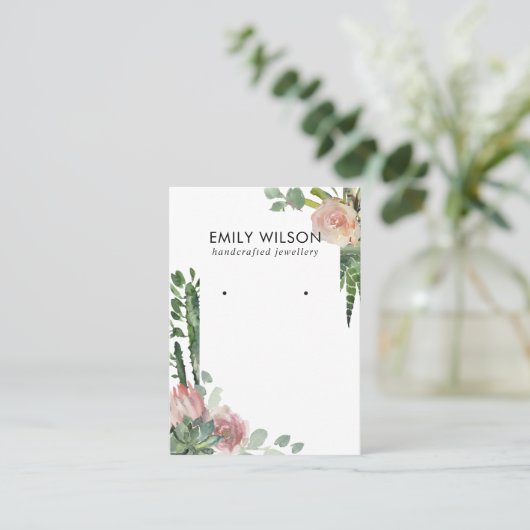 CARTE DE VISITE CACTUS BLANC PROTÉA FOLIAGE STUD EARRING AFFICHAGE (Debout devant)