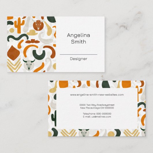 Carte De Visite Cactus boho du désert de cowboy occidental (Devant / Derrière)