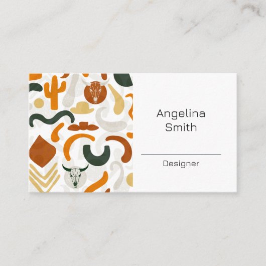 Carte De Visite Cactus boho du désert de cowboy occidental (Devant)