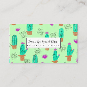 Carte De Visite Cactus Doodles de verdure Vert