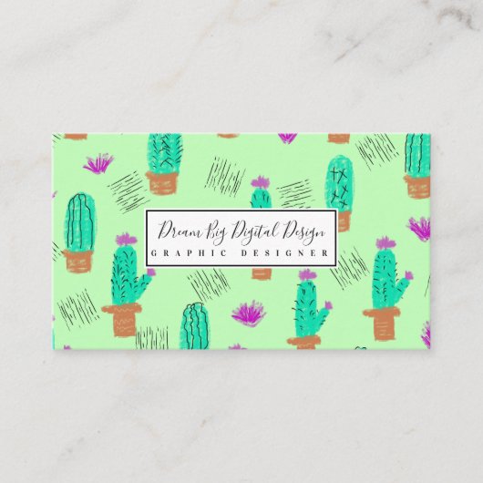 Carte De Visite Cactus Doodles de verdure | Vert (Devant)