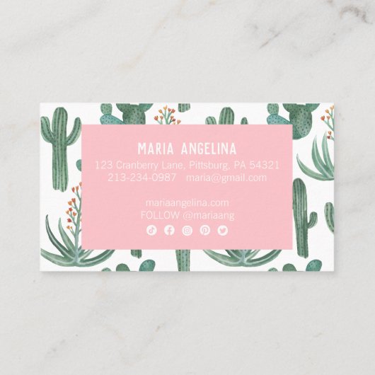 Carte De Visite Cactus du désert et Aquarelle des succulents (Dos)