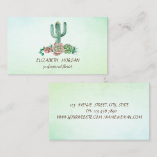 Carte De Visite Cactus Élégant Plante Succulente Verte Fleuriste