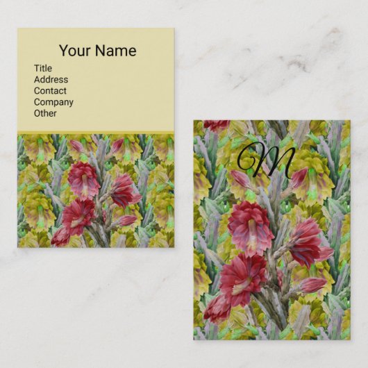 CARTE DE VISITE CACTUS FLEURIER, FLEURS JAUNES ROUGES FLEURS (Devant / Derrière)
