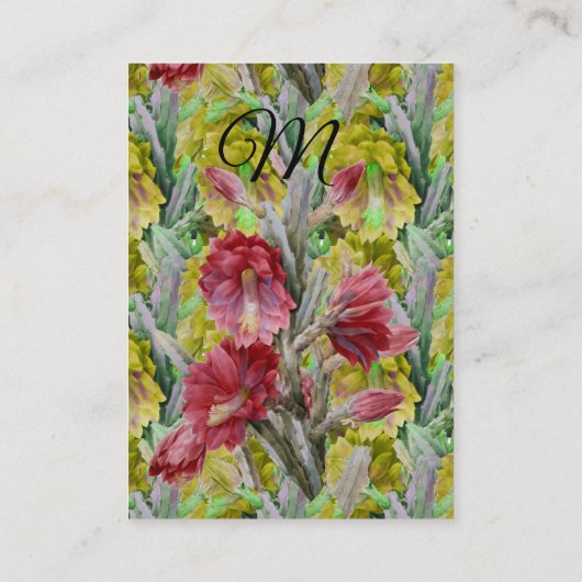 CARTE DE VISITE CACTUS FLEURIER, FLEURS JAUNES ROUGES FLEURS (Dos)
