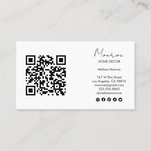 Carte De Visite Cactus Illustration Fun Boho mignon QR Icônes soci (Dos)