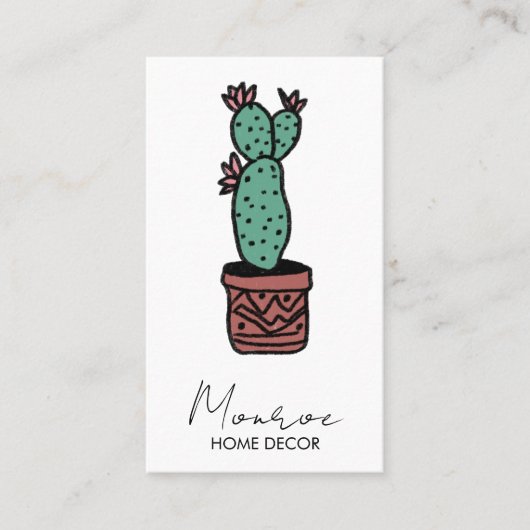 Carte De Visite Cactus Illustration Fun Boho mignon QR Icônes soci (Devant)