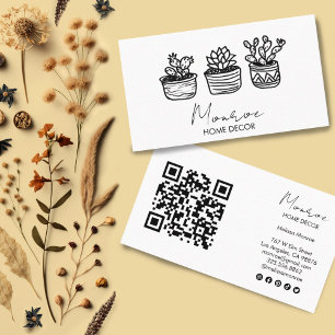 Carte De Visite Cactus Illustration Fun Boho mignon QR Icônes soci