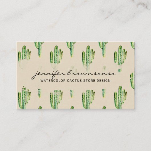 Carte De Visite Cactus Mignon Fleur Vert Crème Beige (Devant)