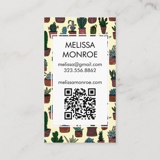 Carte De Visite Cactus mignons et succulents Code QR Merci de comm (Dos)