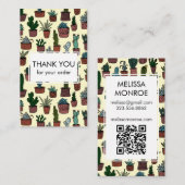 Carte De Visite Cactus mignons et succulents Code QR Merci de comm (Devant / Derrière)