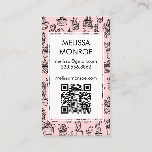 Carte De Visite Cactus mignons et succulents Code QR Merci de comm (Dos)