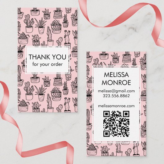 Carte De Visite Cactus mignons et succulents Code QR Merci de comm