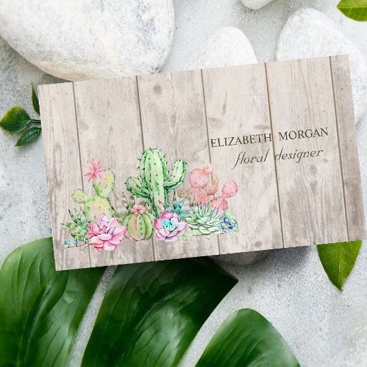 Carte De Visite Cactus Professionnel Romantique, Fleurs, Texture d