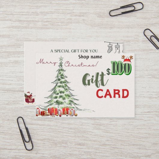 Carte de visite cadeau 100 $ (Devant/Arrière en situation)
