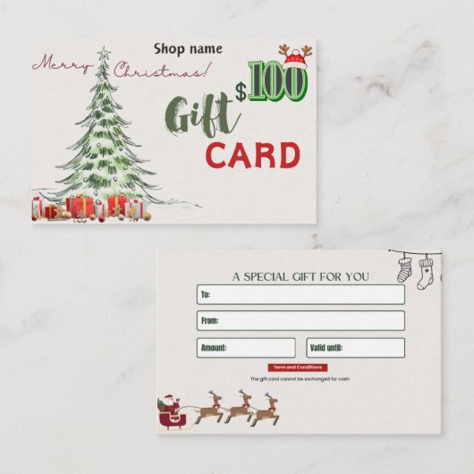 Carte de visite cadeau 100 $ (Devant / Derrière)