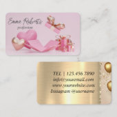 Carte De Visite Cadeau Anniversaire Blanc Rose Or Ballons (Devant / Derrière)