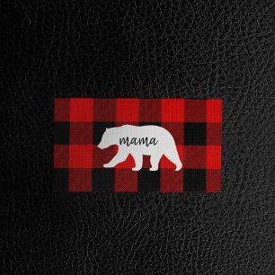 Carte De Visite Cadeau moderne Rouge Plaid Et Blanc Mama Ours