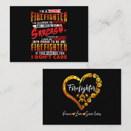 Carte De Visite Cadeau pompier | Je suis un pompier grincheux (Devant / Derrière)