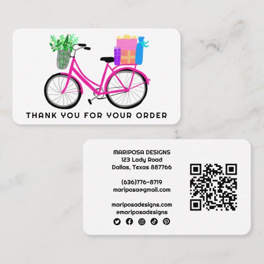 Carte De Visite Cadeaux Vélo Rose Client Commander Merci QR Code (Devant / Derrière)