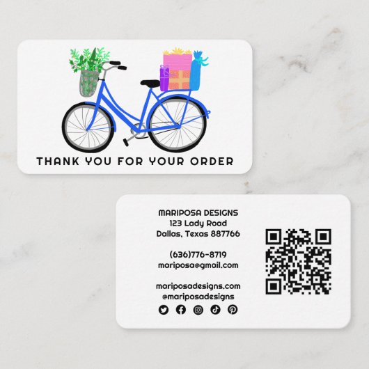 Carte De Visite Cadeaux Vélos Cute Merci de commande client Code Q (Devant / Derrière)