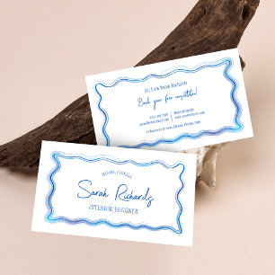 Carte De Visite Cadre Aquarelle Bleu Dessin À La Main Design éléga